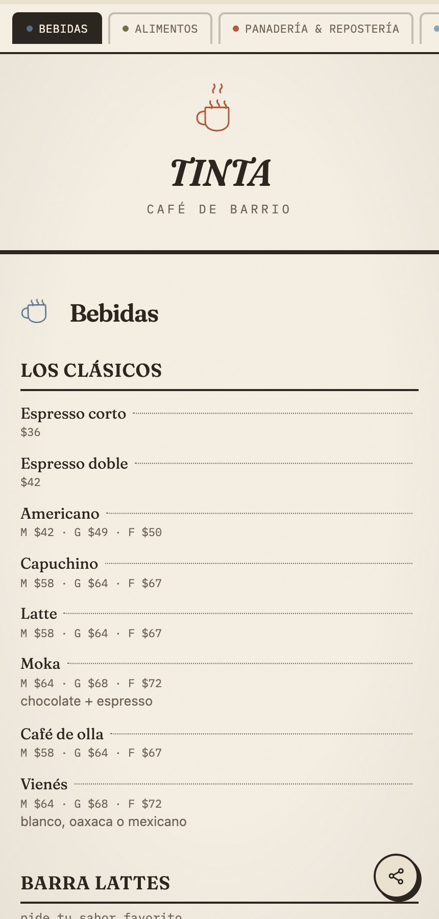 El menú, pensado para el celular