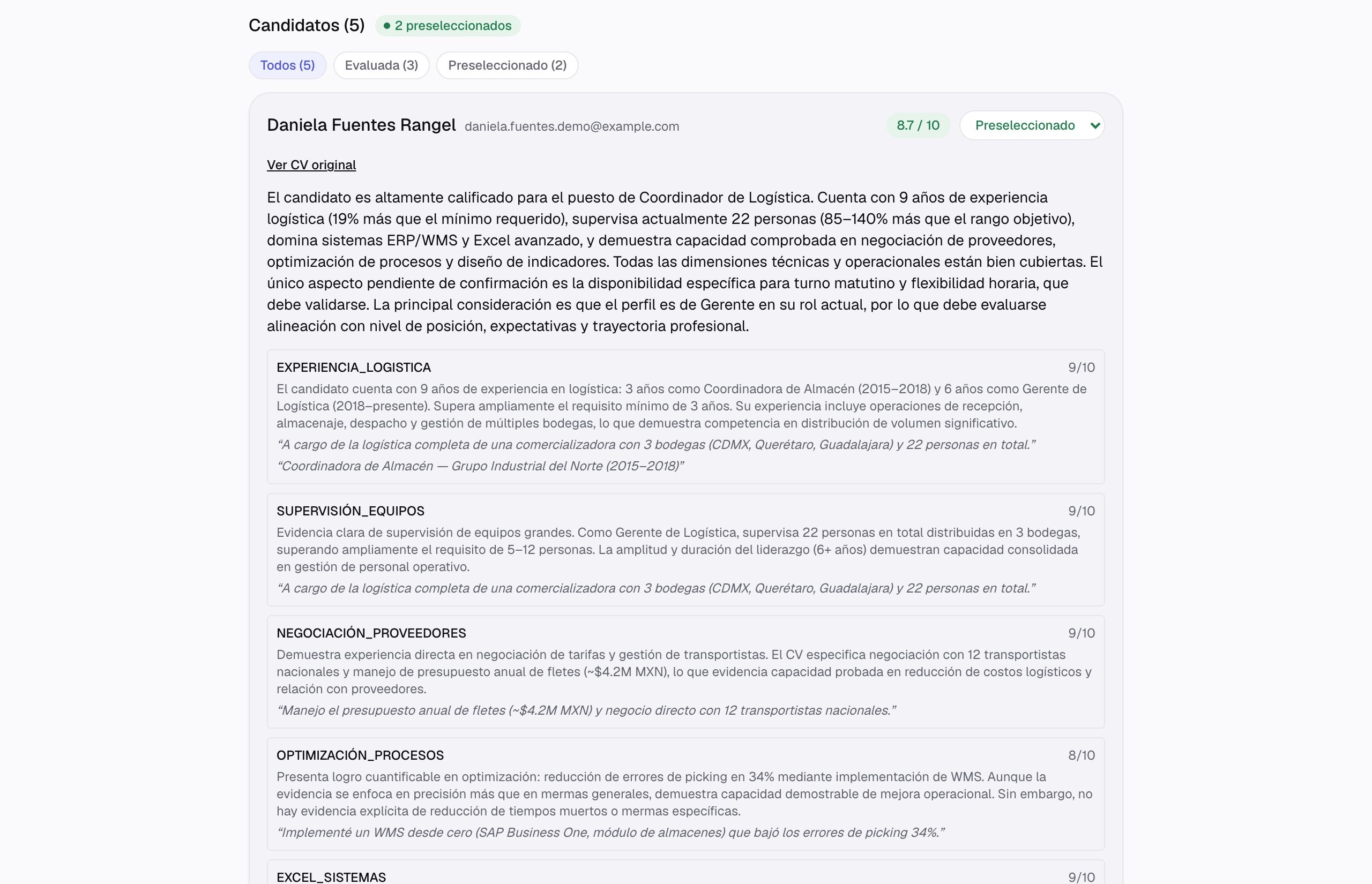 La terna, ordenada y con evidencia